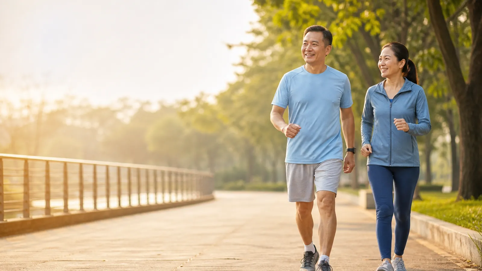 Active couple walking comfortably outdoors — joint rejuvenation programme at DrPlus Johor Bahru