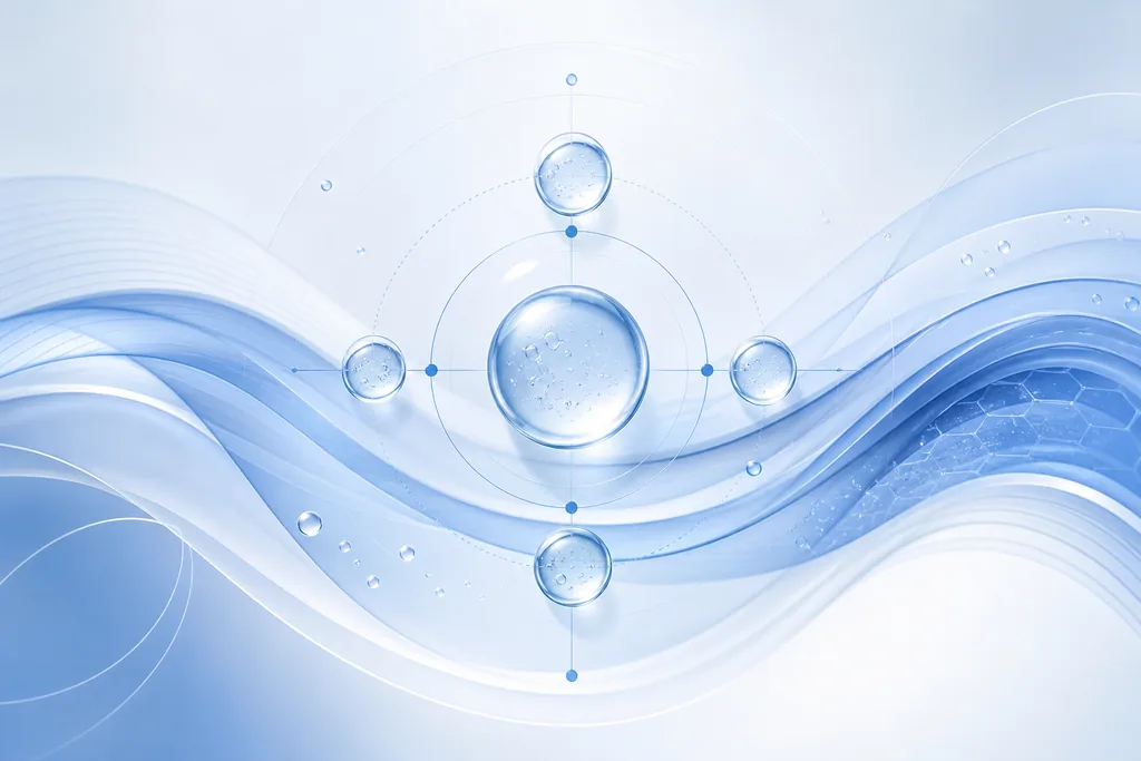 Abstract blue illustration combining smoothing waves and volumising droplets, representing a combined Botox and filler treatment plan.