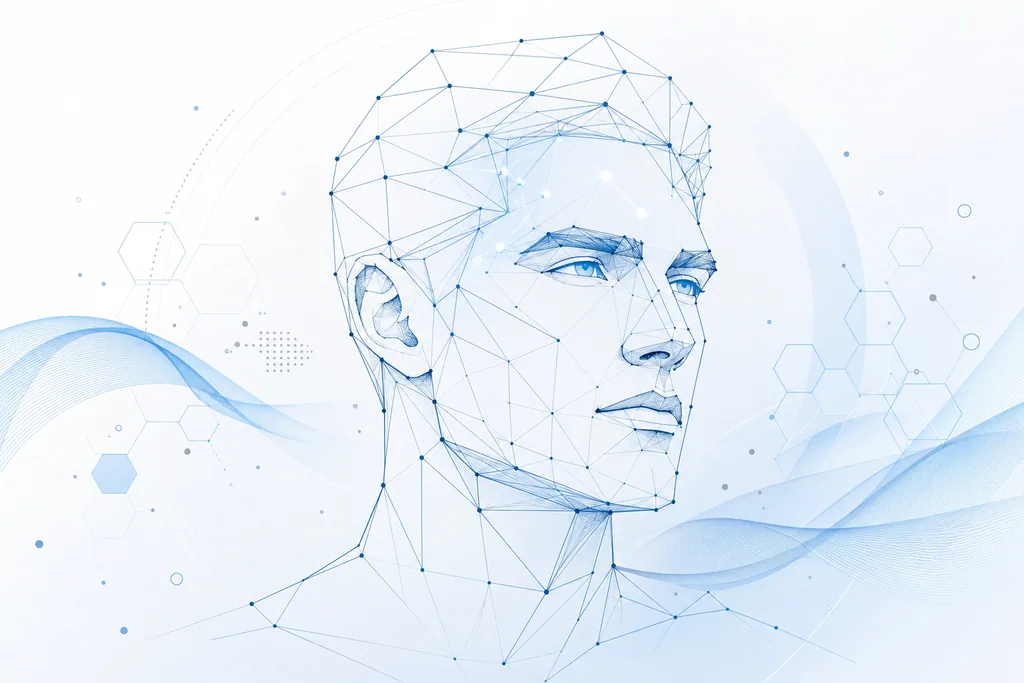 Abstract blue line-art of a strong, angular masculine facial structure, illustrating anti-wrinkle injections for men.