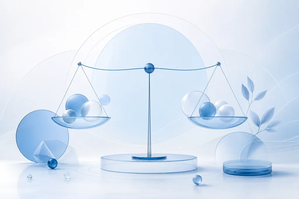 Abstract blue balance-scale illustration representing the factors that influence the cost of Botox treatment in Johor Bahru.