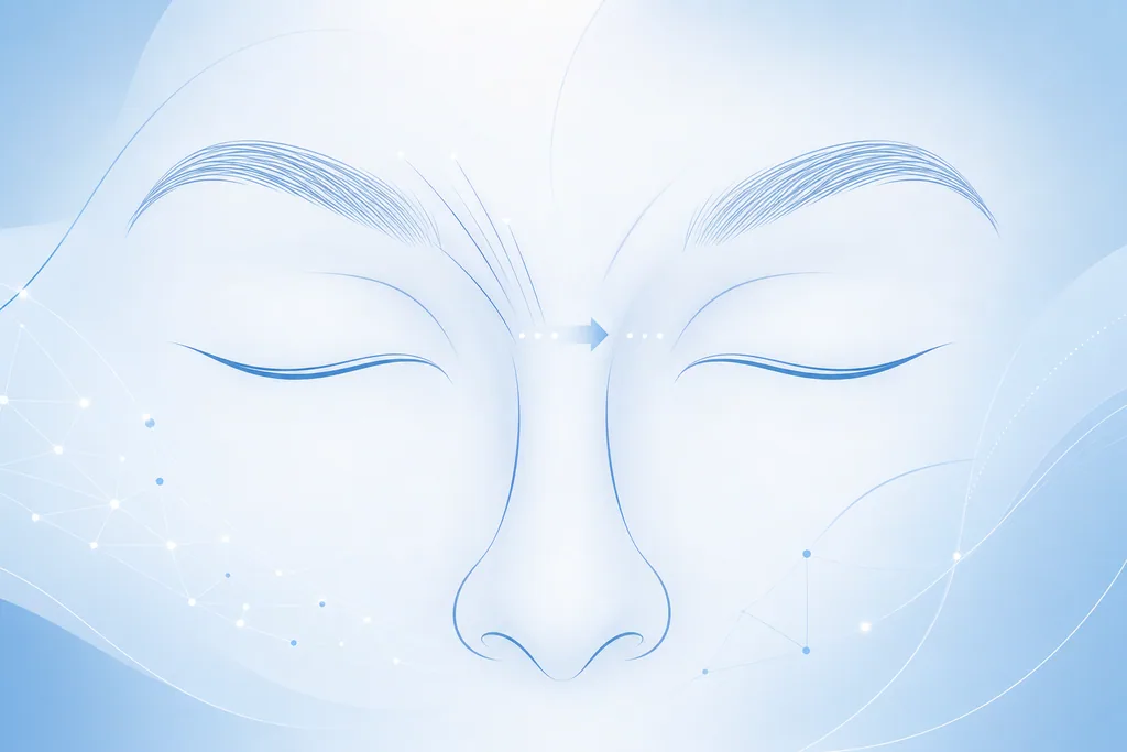 Abstract blue line-art of the upper nose, illustrating anti-wrinkle injections for bunny lines that appear when scrunching the nose.