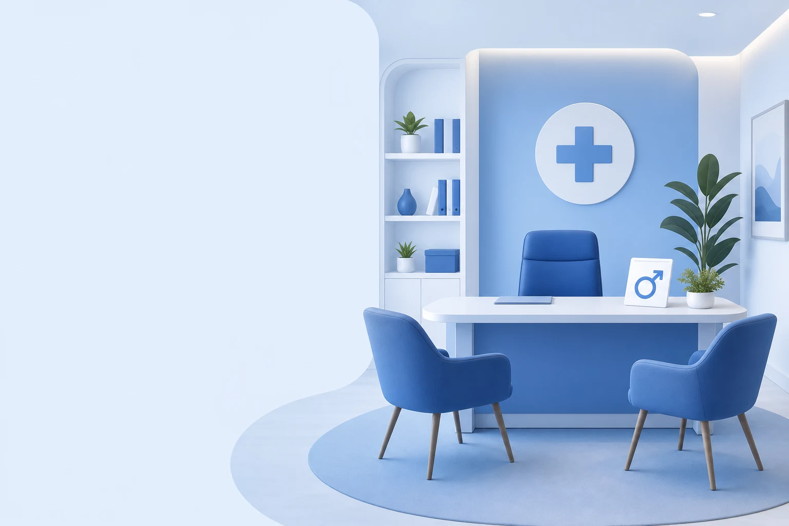 Discreet, modern clinical consultation room for men's wellness procedures