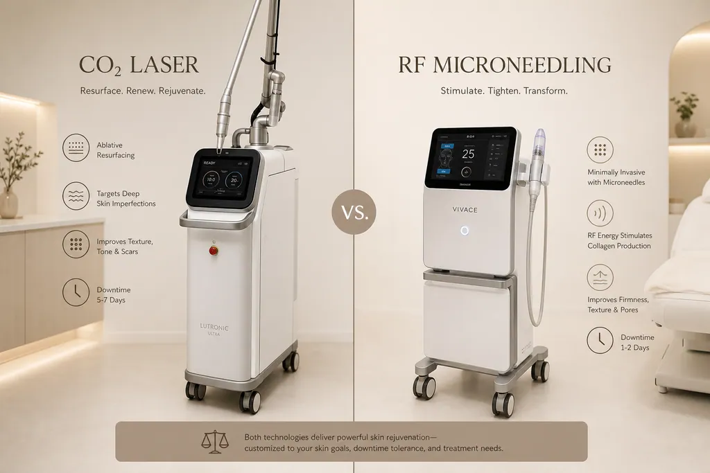 Side-by-side comparison of CO₂ laser and RF microneedling devices used for acne scar treatment