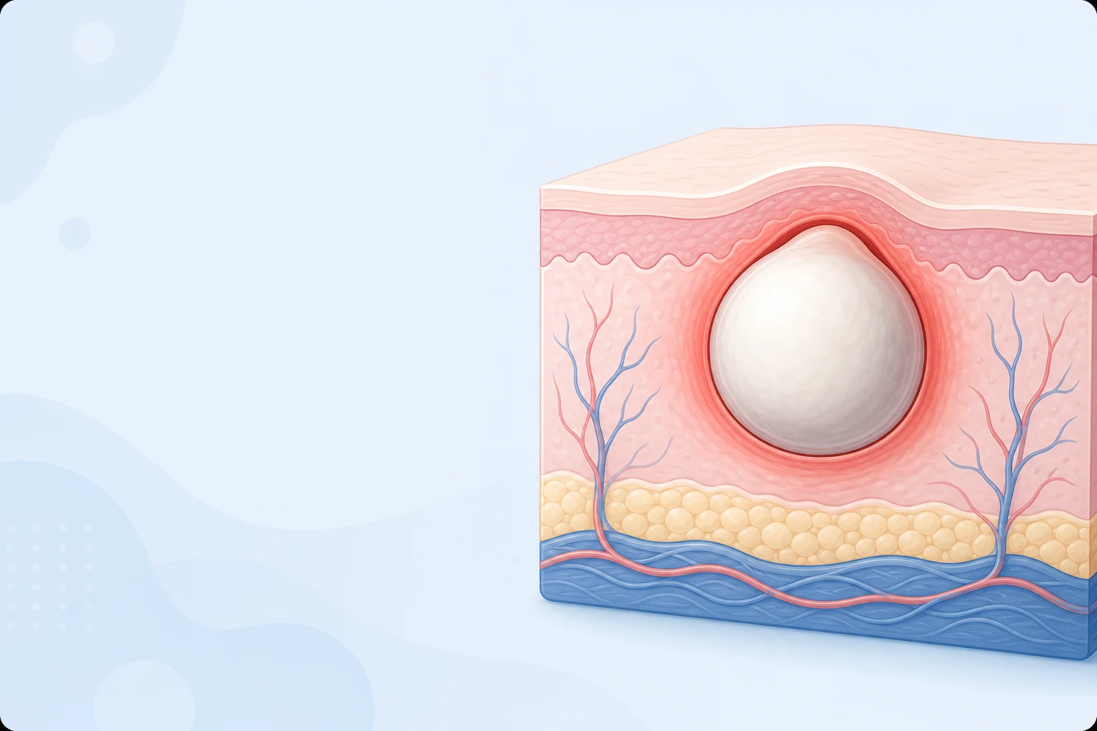 Cross-section diagram of a deep inflamed acne cyst beneath the skin surface