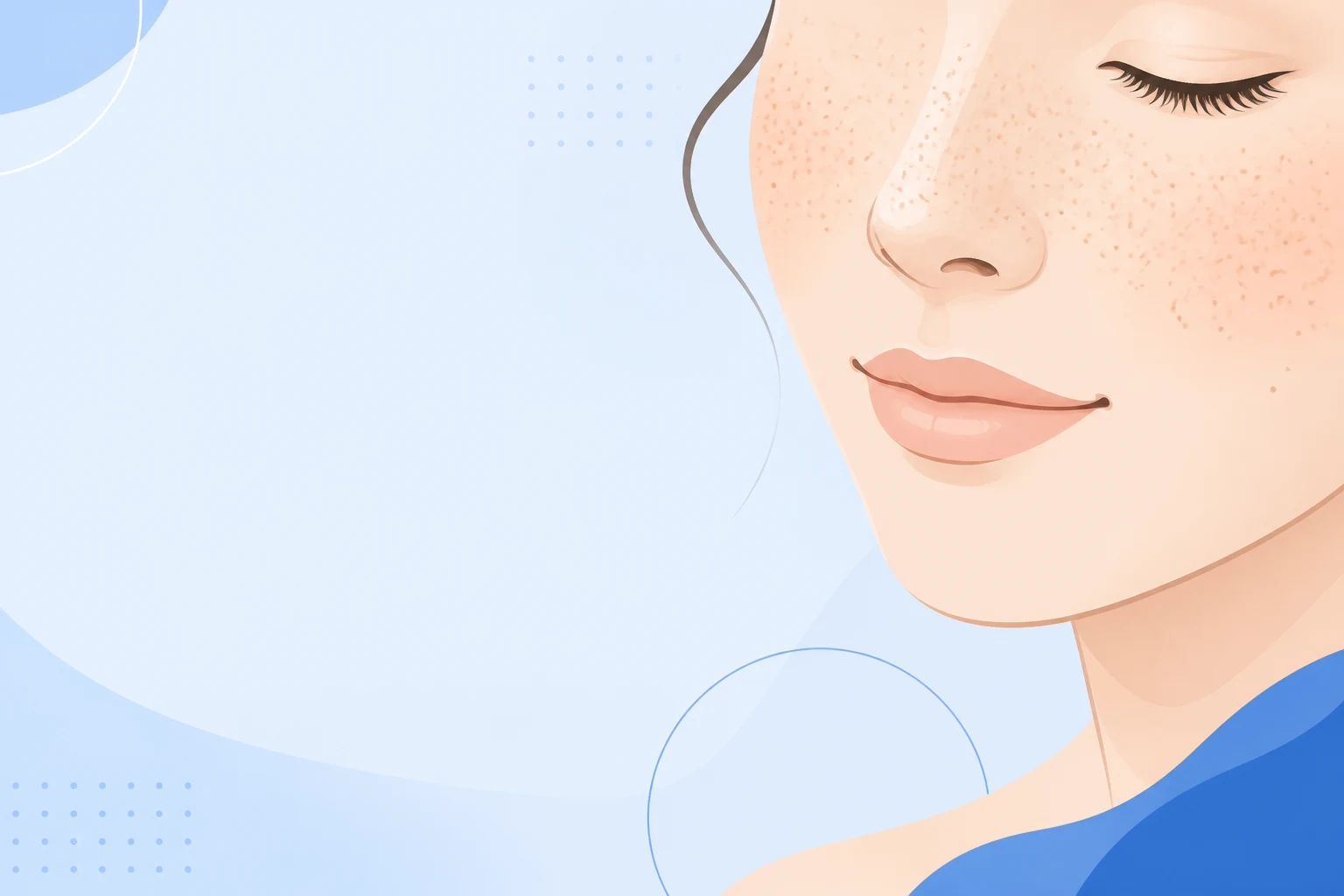Illustration of scattered freckles across the cheeks and nose