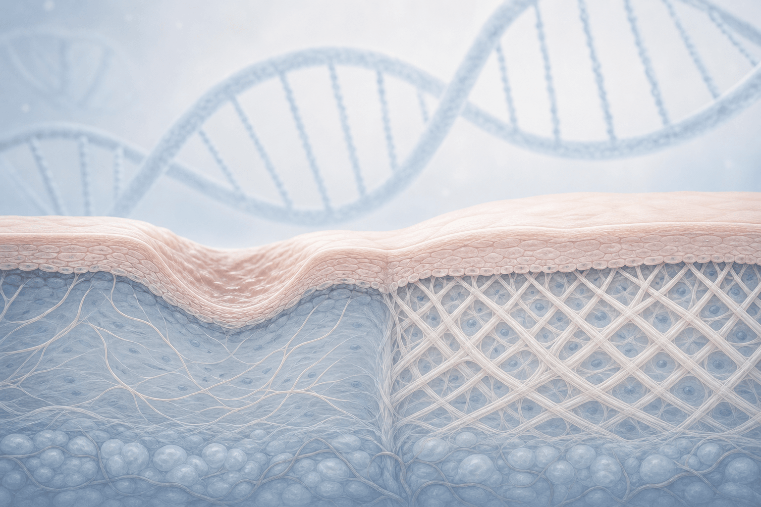 Conceptual illustration linking family history and skin healing to acne scarring tendency