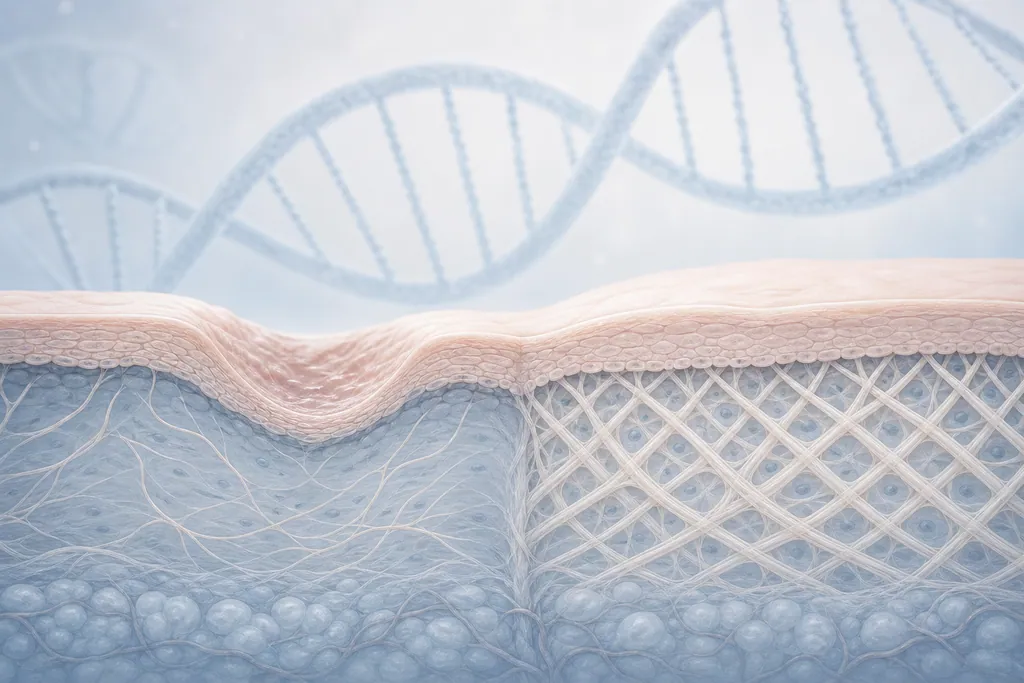 Conceptual illustration linking family history and skin healing to acne scarring tendency