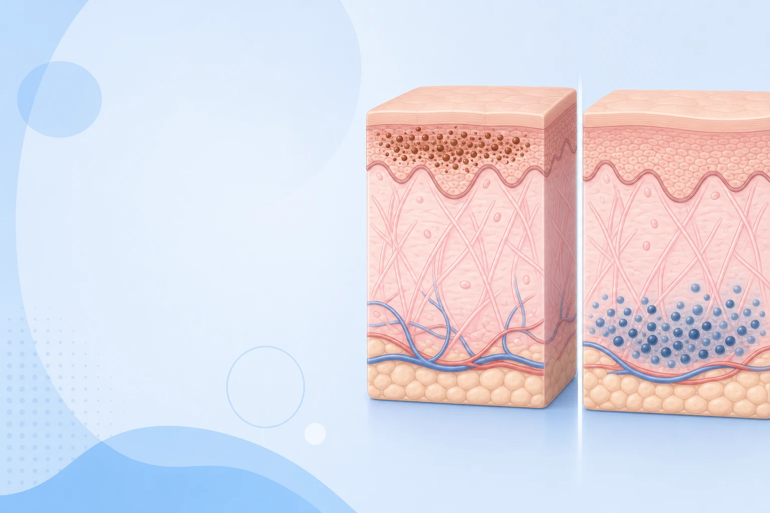 Diagram contrasting shallow melasma pigment with deep dermal pigment of Hori's nevus