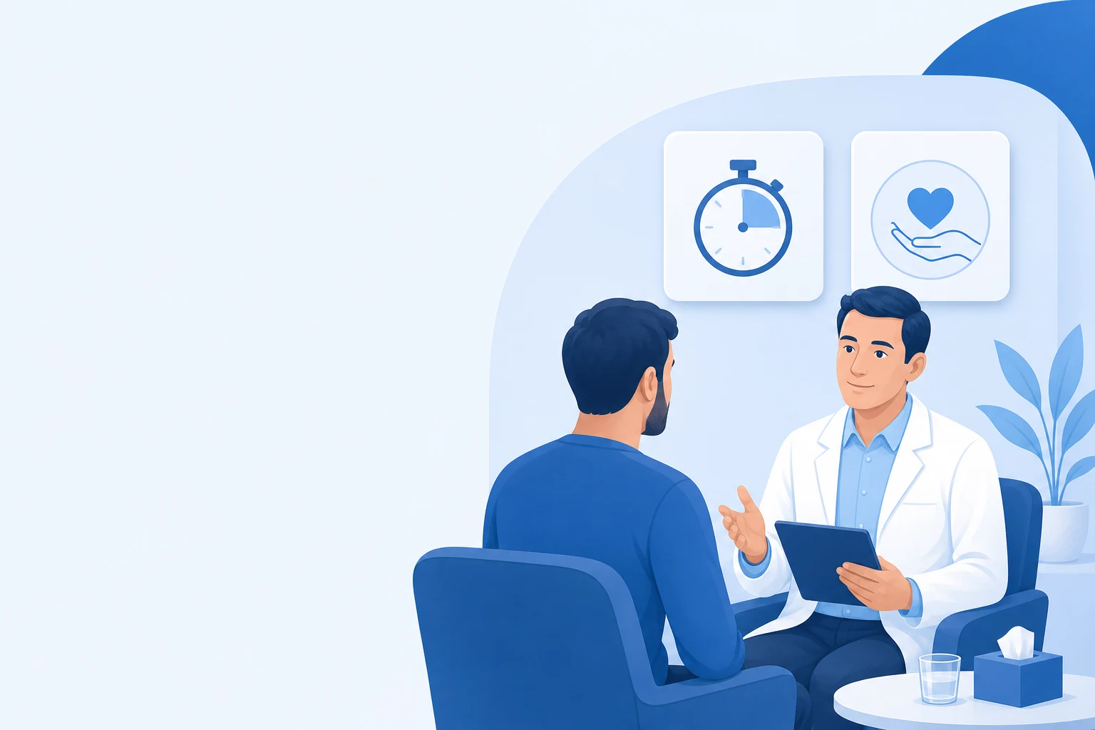 Discreet, calm men's wellness consultation environment