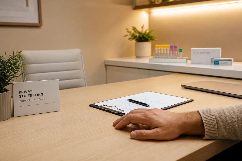 Discreet private STD testing consultation room in a premium clinic setting