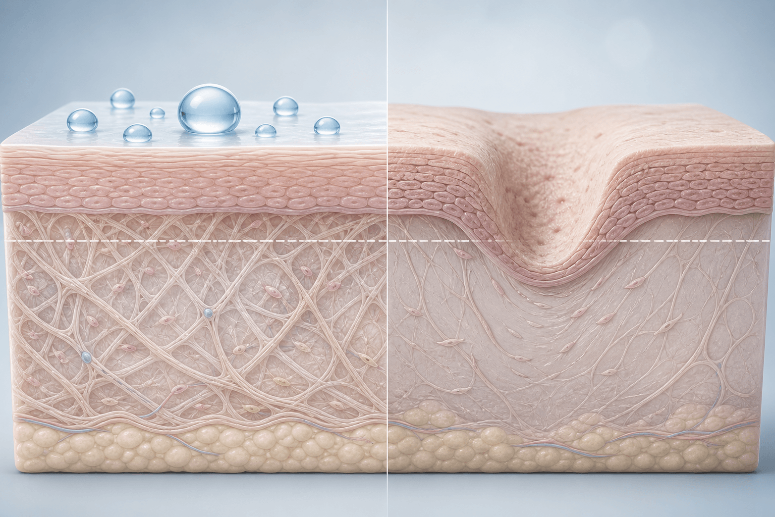Illustration comparing flat post-inflammatory marks with deeper structural acne scars in the skin