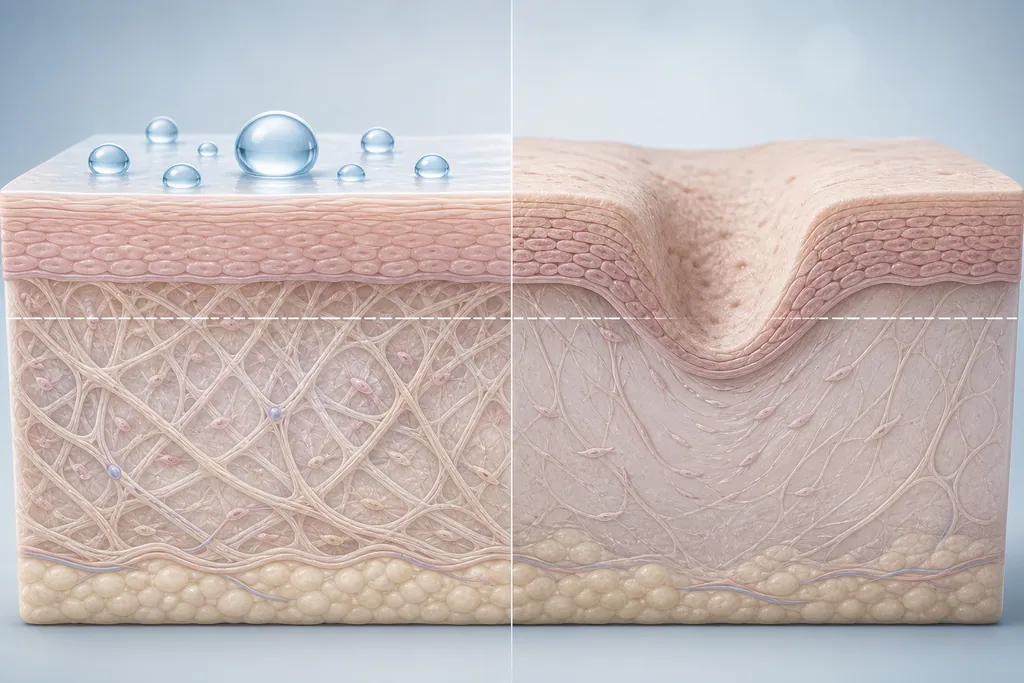 Illustration comparing flat post-inflammatory marks with deeper structural acne scars in the skin