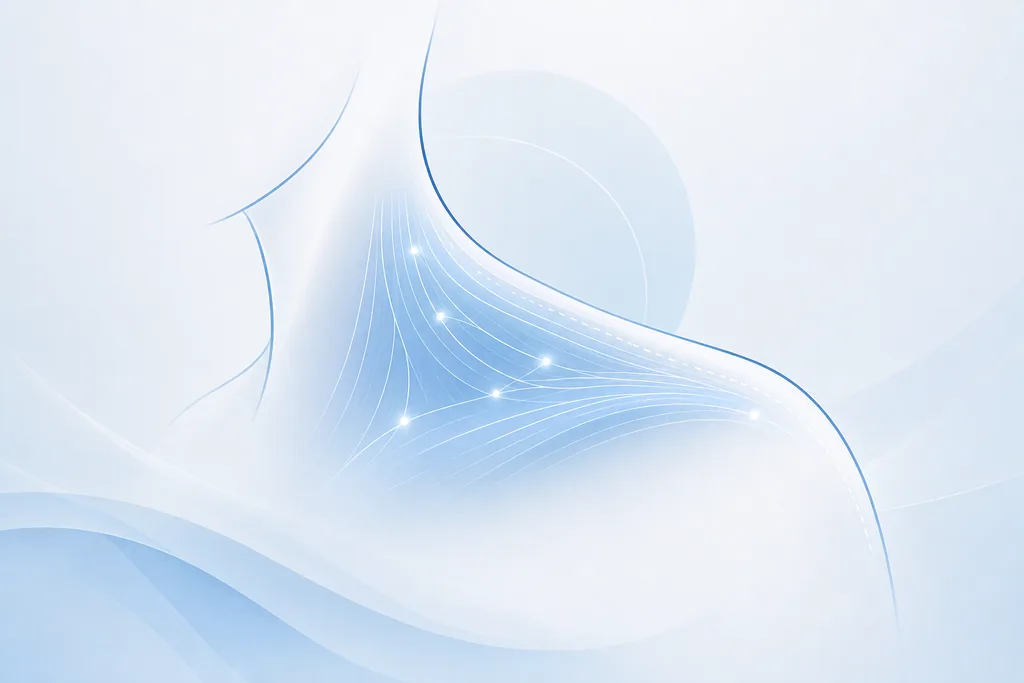 Abstract blue illustration of a smooth, relaxed shoulder-and-neck contour, representing trapezius Botox for shoulder slimming.