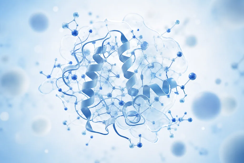 Abstract blue molecular-structure illustration representing the botulinum toxin protein used in anti-wrinkle injections.