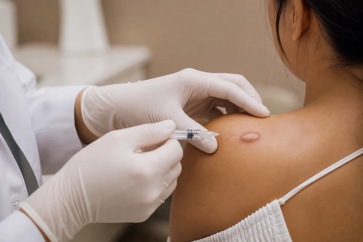 Doctor performing an intralesional keloid injection at DrPlus