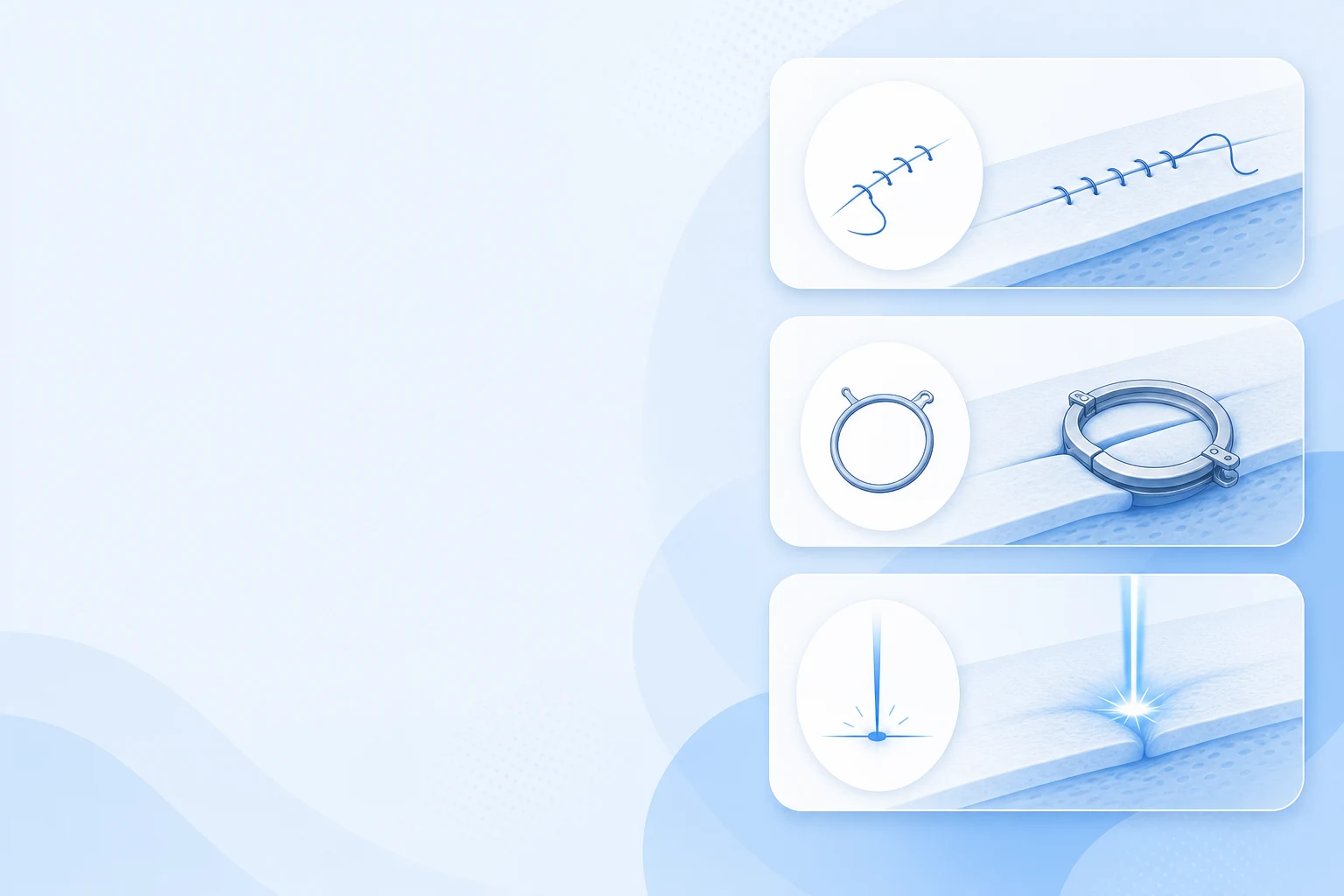 Comparison of circumcision method concepts shown with neutral medical icons
