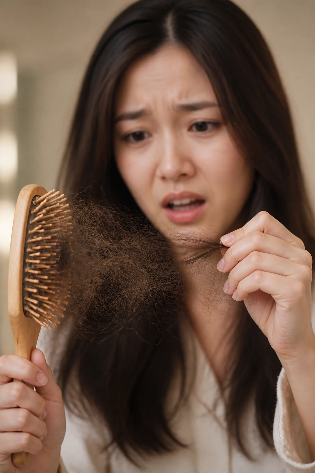 Hair shedding in a brush — a common frustration patients describe at hair loss consultations